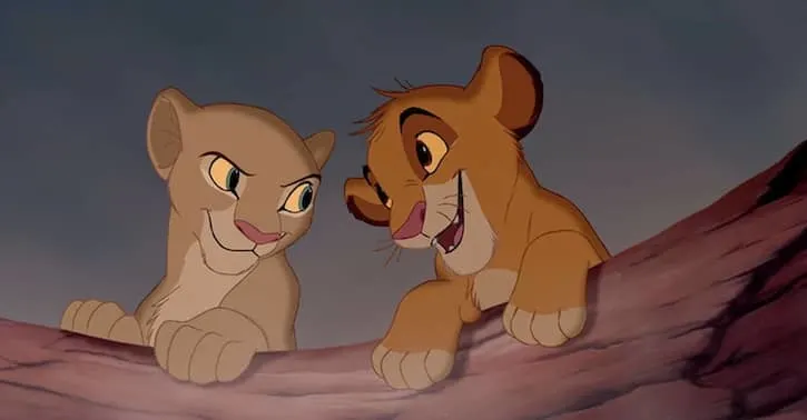 Simba and Nala on an adventure as cubs