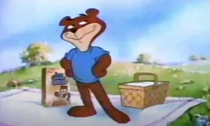 Sugar Bear cereal mascot and at a picnic with Golden Crisp cereal