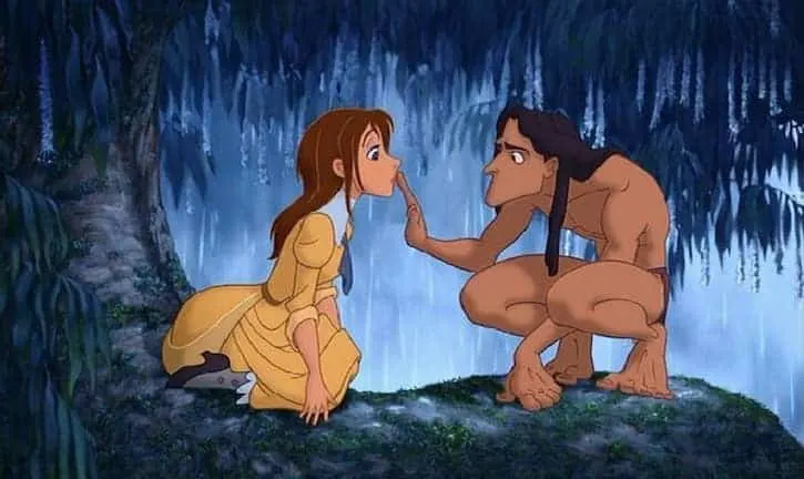 Tarzan and Jane meet for the first time in a tree