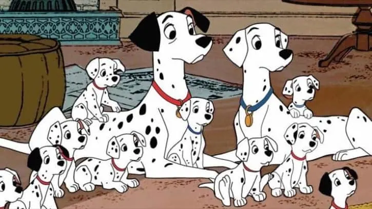 101 Dalmatians Pongo and Perdita with all their puppies on the living room floor
