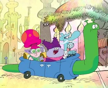 Chowder Characters riding in a green bug car