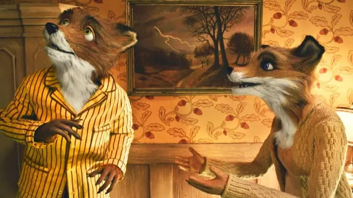 Fantastic Mr. Fox movie with Mrs. Fox talking to Mr. Fox