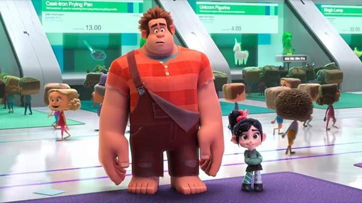 Ralph and Vanellope in a bustling internet world