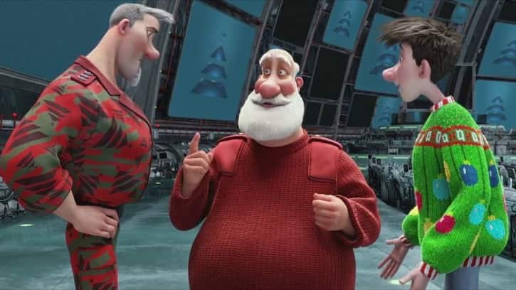Santa, Arthur, and Steve at the North Pole headquarters