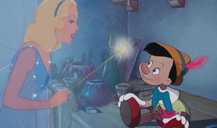 Blue fairy talking to Pinocchio