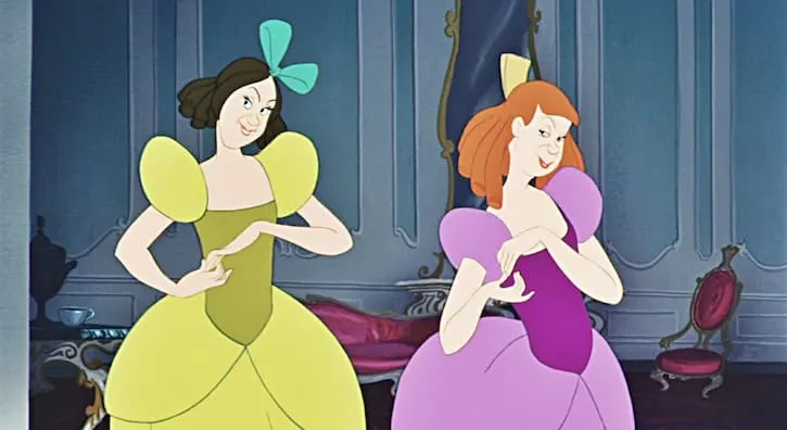 Drizella Tremaine in her green dress and Anastasia Tremaine in her purple dress