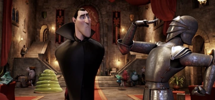 Hotel Transylvania Dracula being saluted by a Knight in shining armor