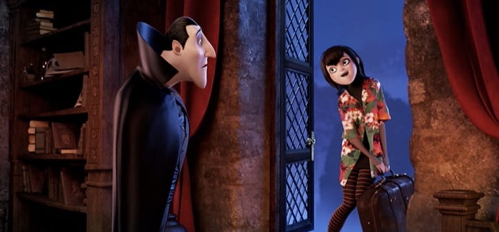 Hotel Transylvania Dracula catches Mavis leaving out the window with her luggage