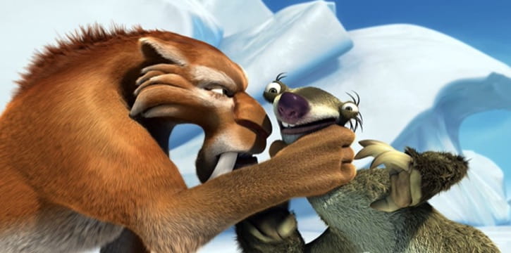 Ice Age 2 Diego holding Sid by the neck