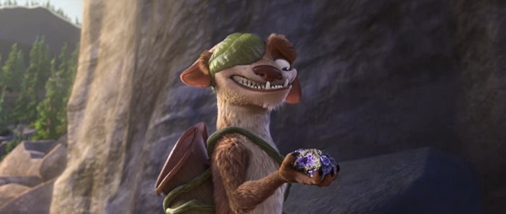 Ice Age Collision Course Buck holding a rock with purple gems inside