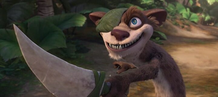 Ice Age Dawn of the Dinosaurs Buck with his eye patch and dinosaur tooth sword