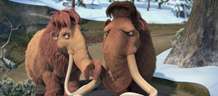 Ice Age Dawn of the Dinosaurs Manny and Ellie holding trunks