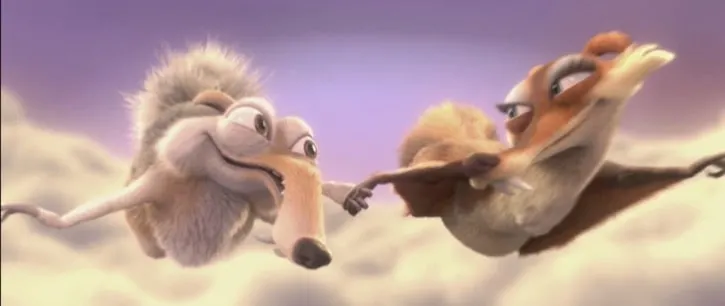 Ice Age Dawn of the Dinosaurs Scrat and Scratte sky diving and holding hands