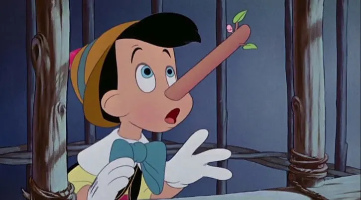 Pinocchio's nose growing from telling a lie