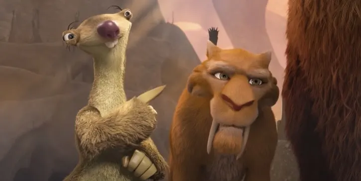 The Ice Age Adventures of Buck Wild Sid and Diego standing next to Manny