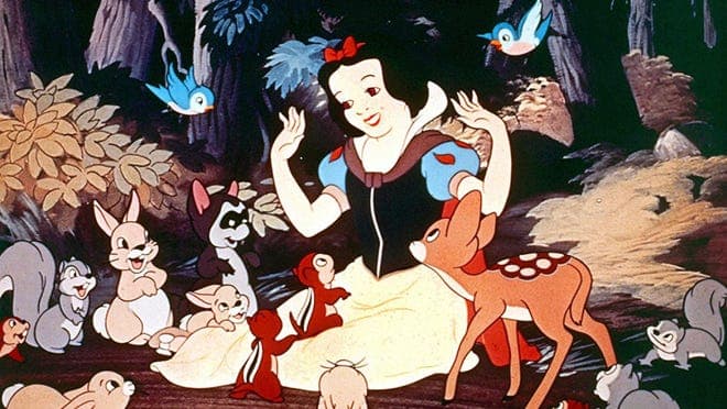 The woodland creatures greeting Snow White