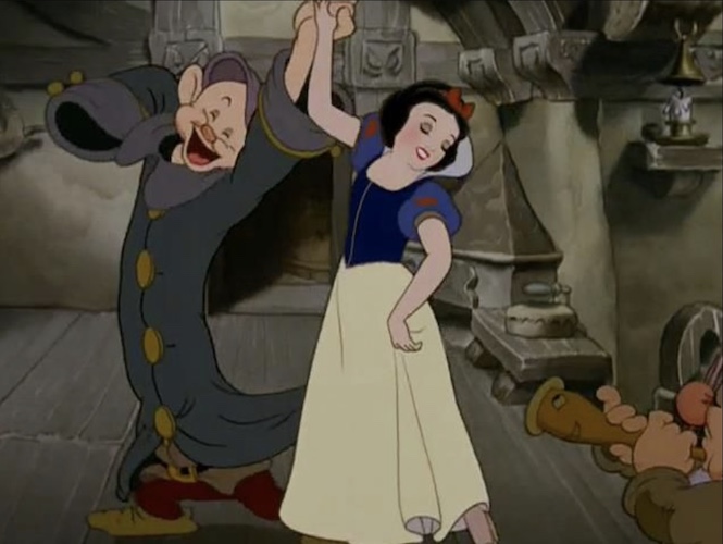 Dopey dancing with Snow White