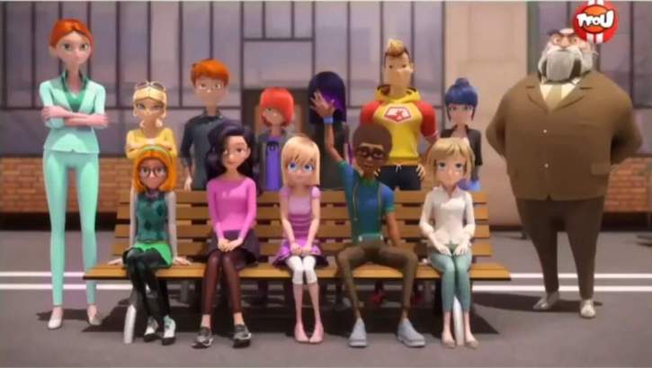 Marinette and her classmates, teacher, and principal