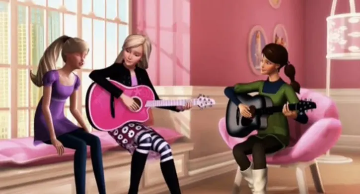 Barbie and Teresa playing guitar and singing with Stacie