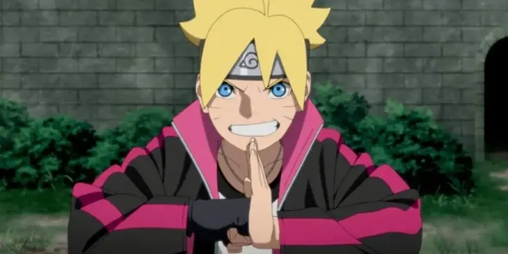 Boruto with his arms folded in front fist to open palm