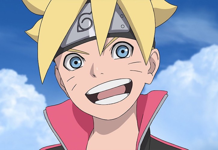 Boruto close up view of his blue eyes and blonde messy hair