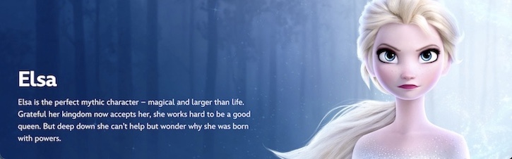 Elsa image and description of her mission to discover per power by Disney