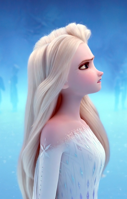 Elsa picture side profile white dress looking determined