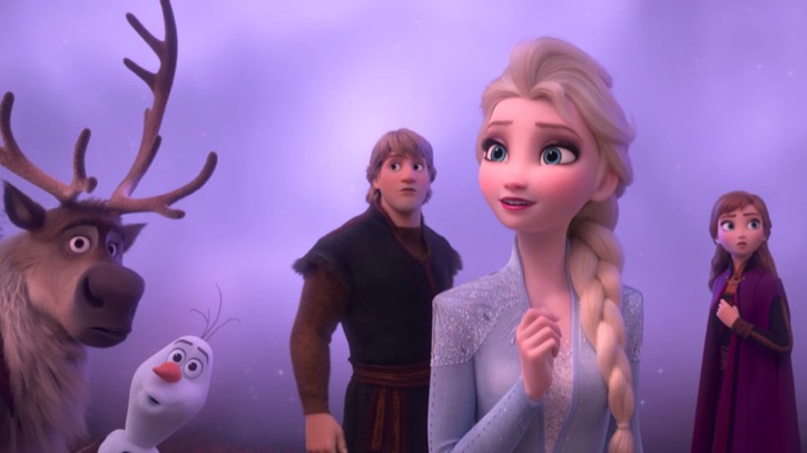 Elsa with Anna, Kristoff, Sven, and Olaf