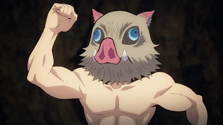 Inosuke flexing with his boar mask on