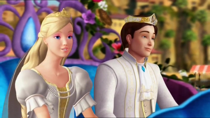 Rosella and Prince Antonio wearing white wedding clothes