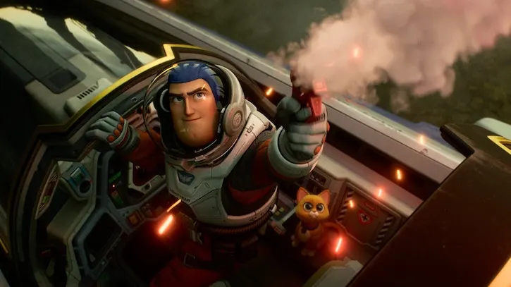Buzz Lightyear shooting a flare from his ship