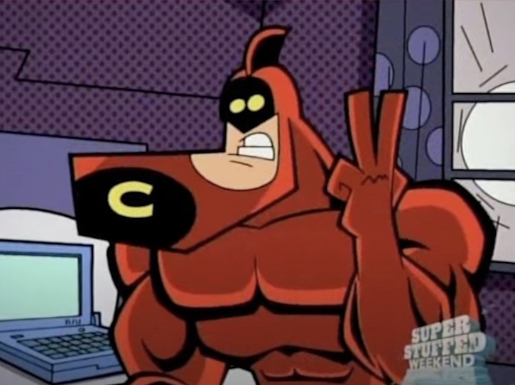 Crimson Chin holding up two finger peace sign