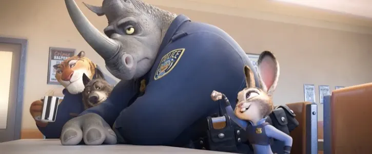 Judy asking for a fist pound from her Rhino officer peer