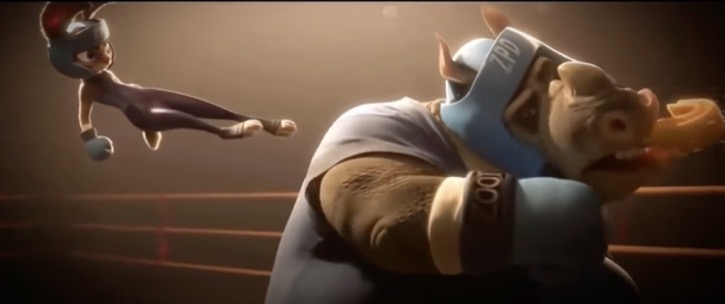 Judy kicks the rhinos fist into his face to knock him out