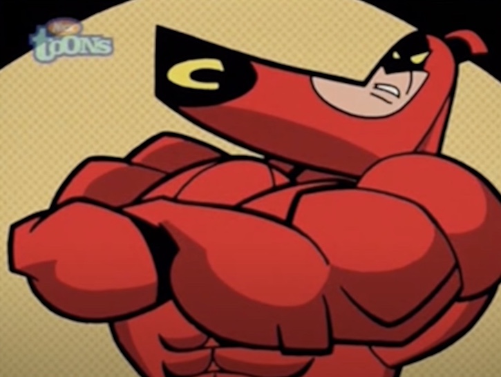 The Crimson Chin with his arms folded