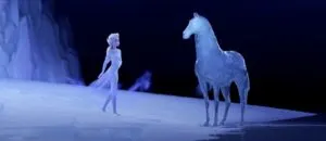 Elsa and her White ice horse in the song Show Yourself