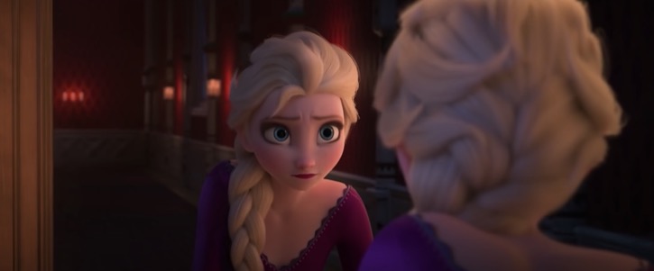 Elsa singing while looking in the mirror