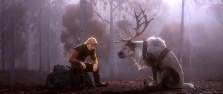 Kristoff and Sven sitting in the woods