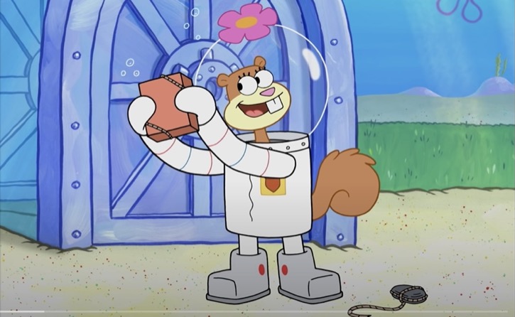 Sandy Cheeks gets a science book delivery