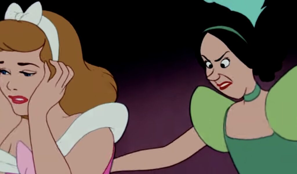 Drizella ripping Cinderella's pink dress