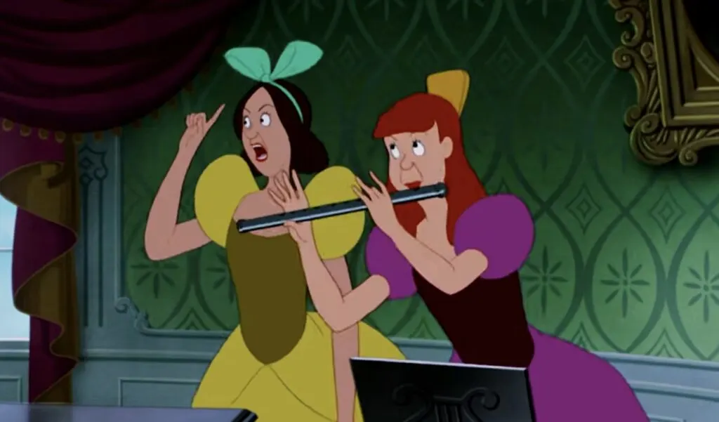 Drizella singing and Anastasia playing the flute