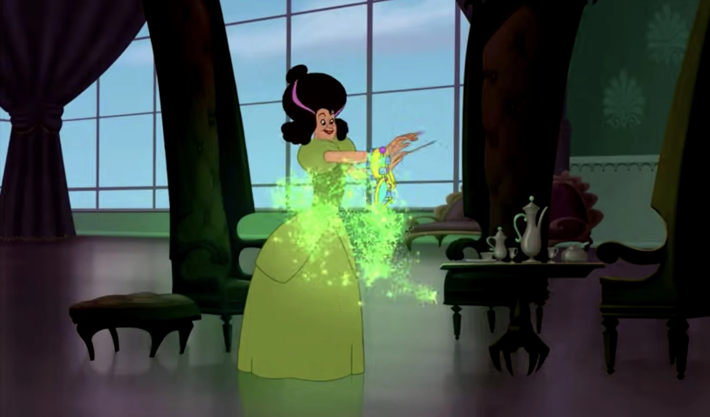 Drizella using the magic wand to change her dress