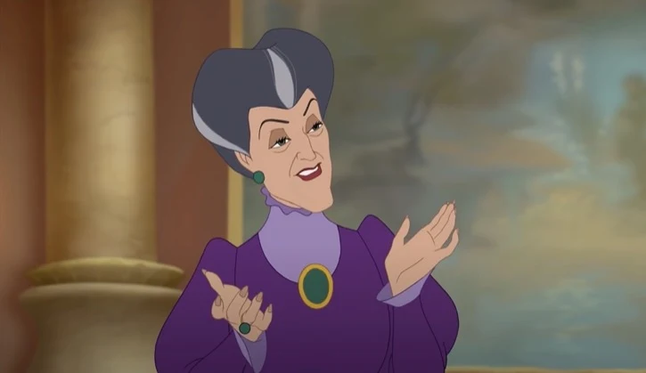 Lady Tremaine in a purple dress with green jewelry