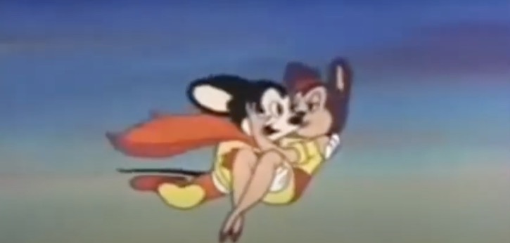 Might Mouse flying with a girl mouse after saving her life