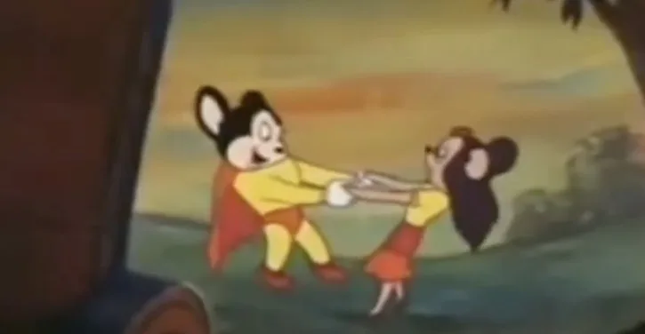 Might Mouse holding hand with a girl mouse