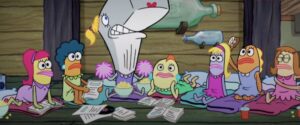 pearl and her friends at a slumber party wearing purple pajamas