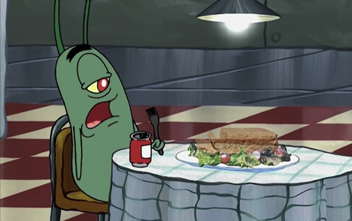 Plankton eating dinner alone