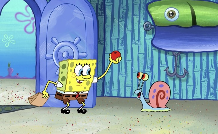 SpongeBob gives Gary his new red ball