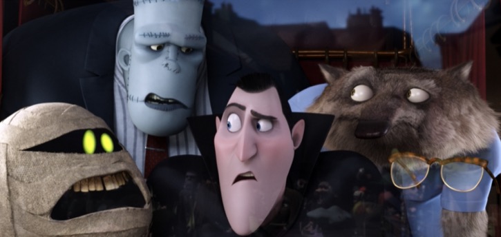 Hotel Transylvania main 5 characters including Dracula, Mummy, Frankenstein, Wolf, and invisible monster