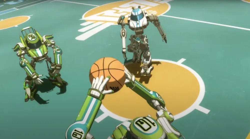 big foot basketball robots passing the basketball